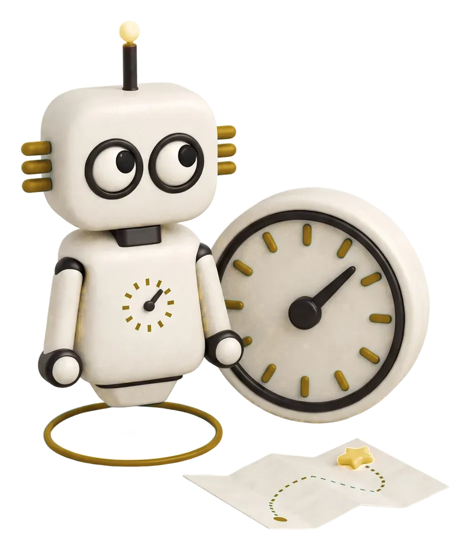 Robot de Magia 360 junto a un dial y un mapa con la ruta de una estrategia de marketing digital